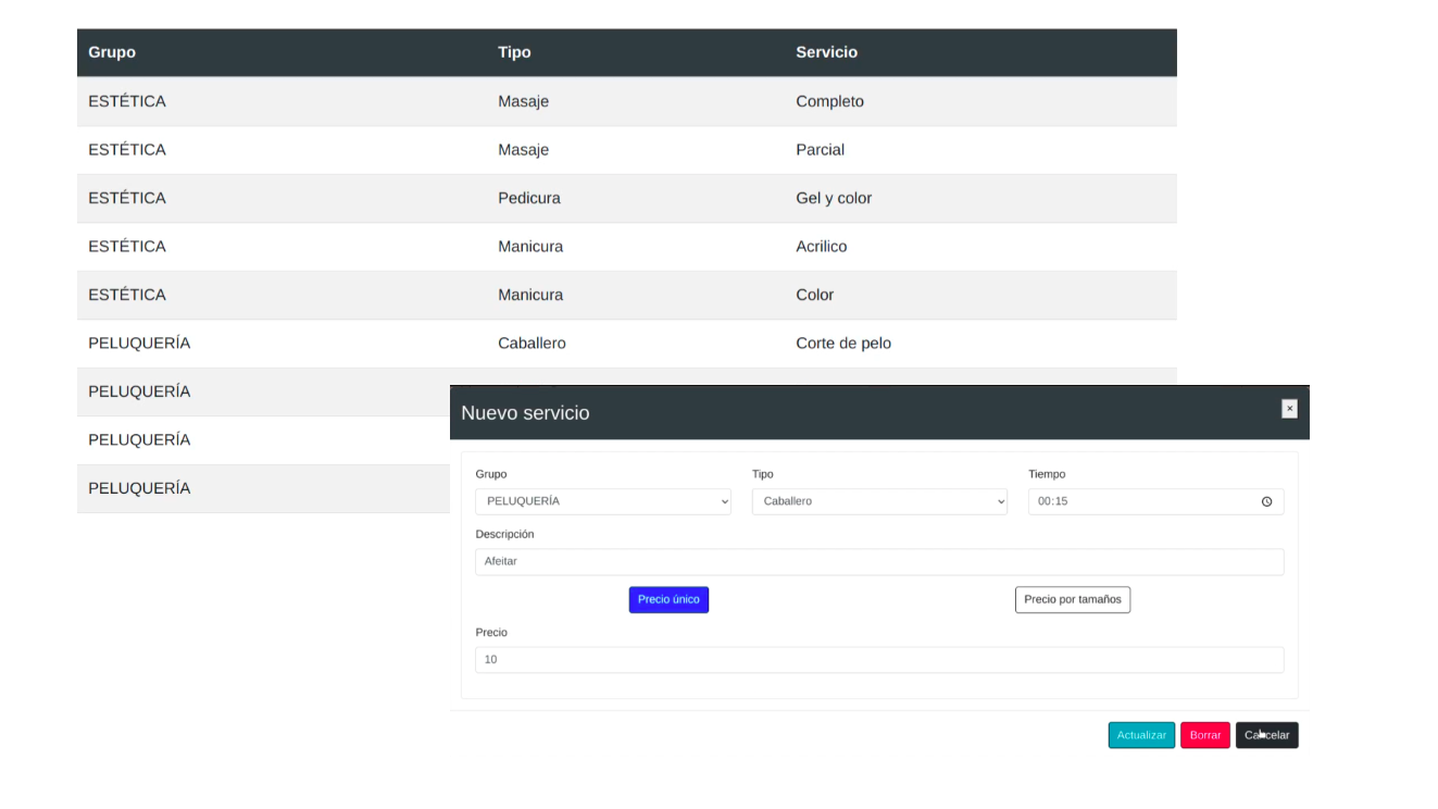 Lista de servicios